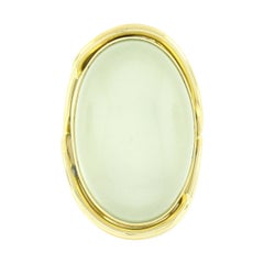 14k Gold Oval Cabochon GIA Bezel Light Yellow Moonstone Solitaire Cocktail Ring