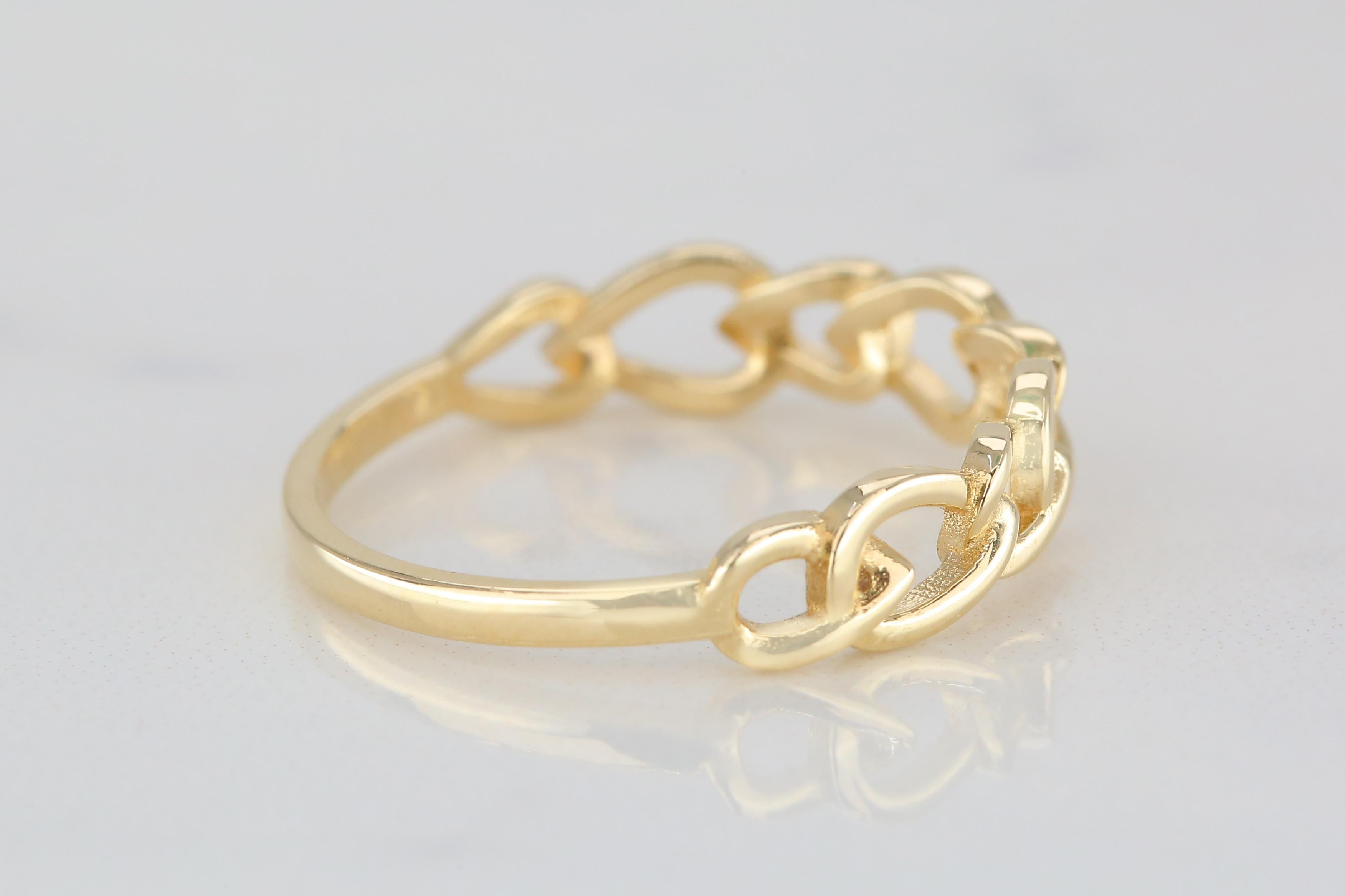 14k Gold Oval Chain Ring, Gold Link Ring, Designer Chain Ring 4
