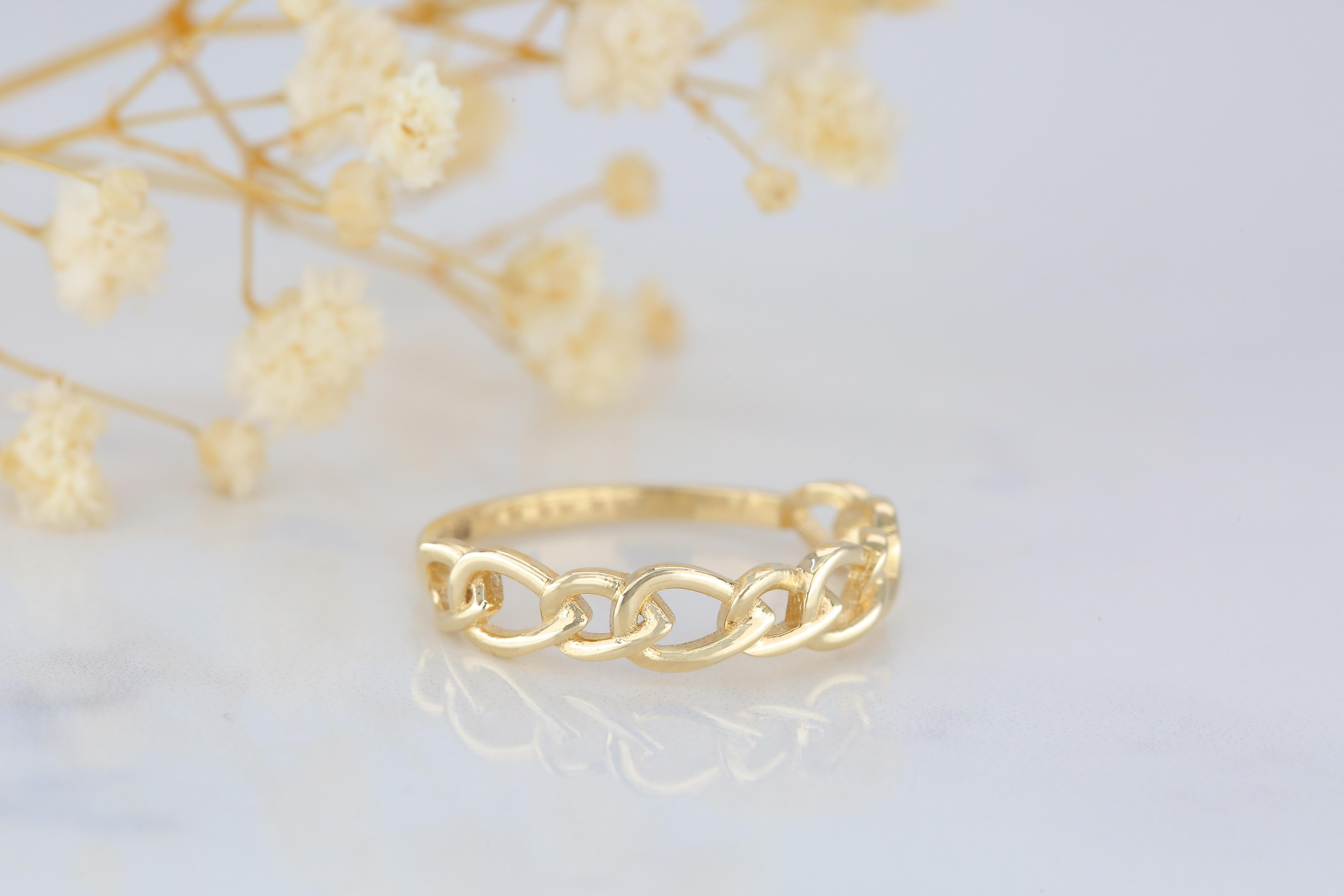 For Sale:  14k Gold Oval Chain Ring, Gold Link Ring, Designer Chain Ring 6