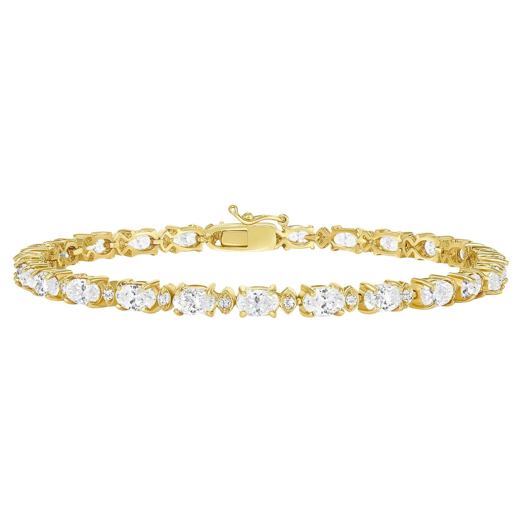 Bracelet tennis en or 14 carats avec diamants taille ovale