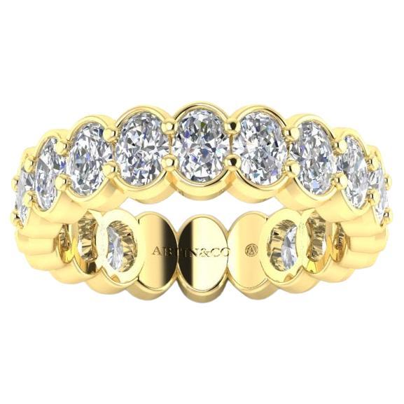 14K Gold Oval Half Bezel Eternity Modern Wedding Band Ring For Sale