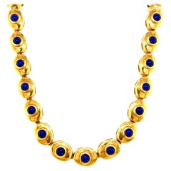 14k Gold Oval Link Lapis Collar Necklace