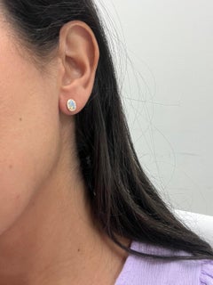 14k Gold Oval Opal & Diamond Earrings