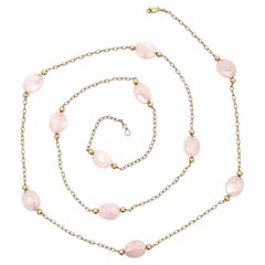 Collana in oro 14k con quarzo rosa sfaccettato ovale e rotondo, con maglie a cavo testurizzate, lunga 36"