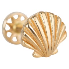 14K Gold Oyster Piercing, Shell Gold Stud Earring