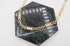 14K Gold Panther Link Necklace with Bezel Halo Diamond Motifs
