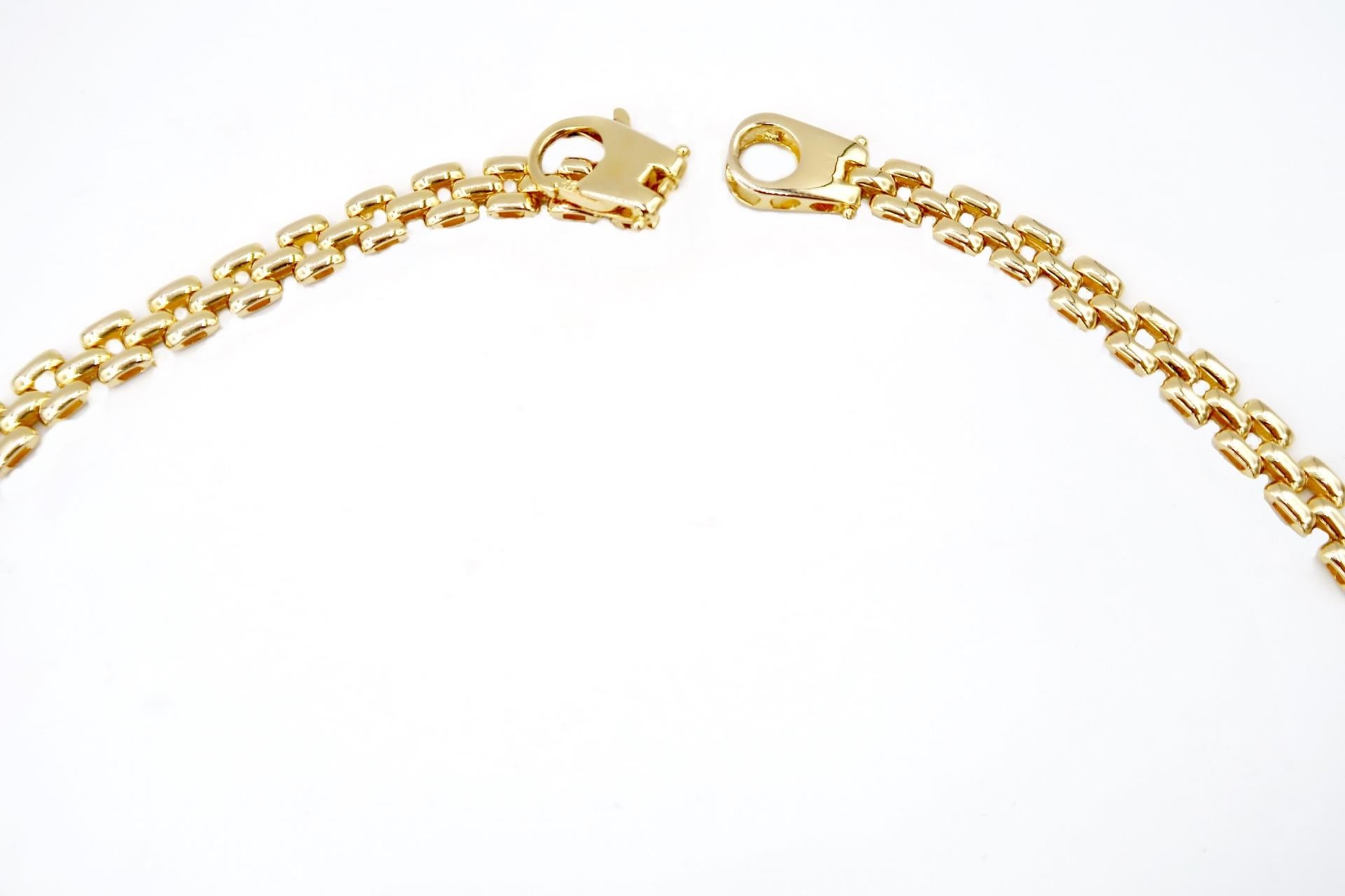 Women's or Men's 14K Gold Panther Link Necklace with Bezel Halo Diamond Motifs For Sale