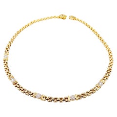 14K Gold Panther Link Necklace with Bezel Halo Diamond Motifs