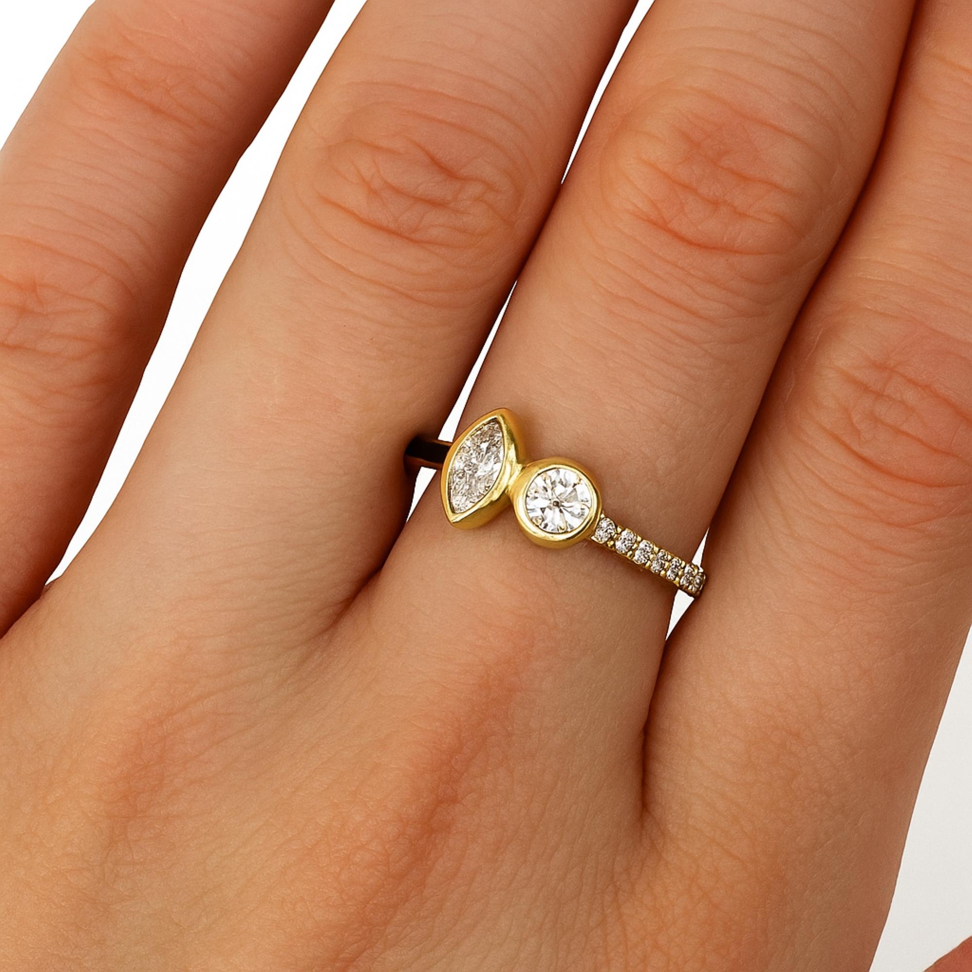 En vente :  Bague en or 14k avec pavé de diamants ronds et marquises SI/H 0.80Ct 2
