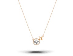 14k Gold Pave Diamond Clover Necklace Round Diamond Dainty Necklace
