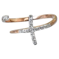 14k Gold Pave Diamond Cross Ring Open Diamond Unique Diamond Promise Rin