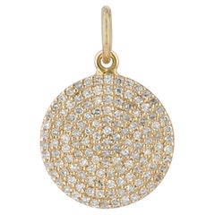 14K Gold Pave Diamond Disc Pendant Charm 0.65ct Fine Jewelry Anniversary gift