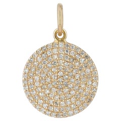 14K Gold Pave Diamond Disc Pendant Charm 0.65ct Fine Jewelry Anniversary gift