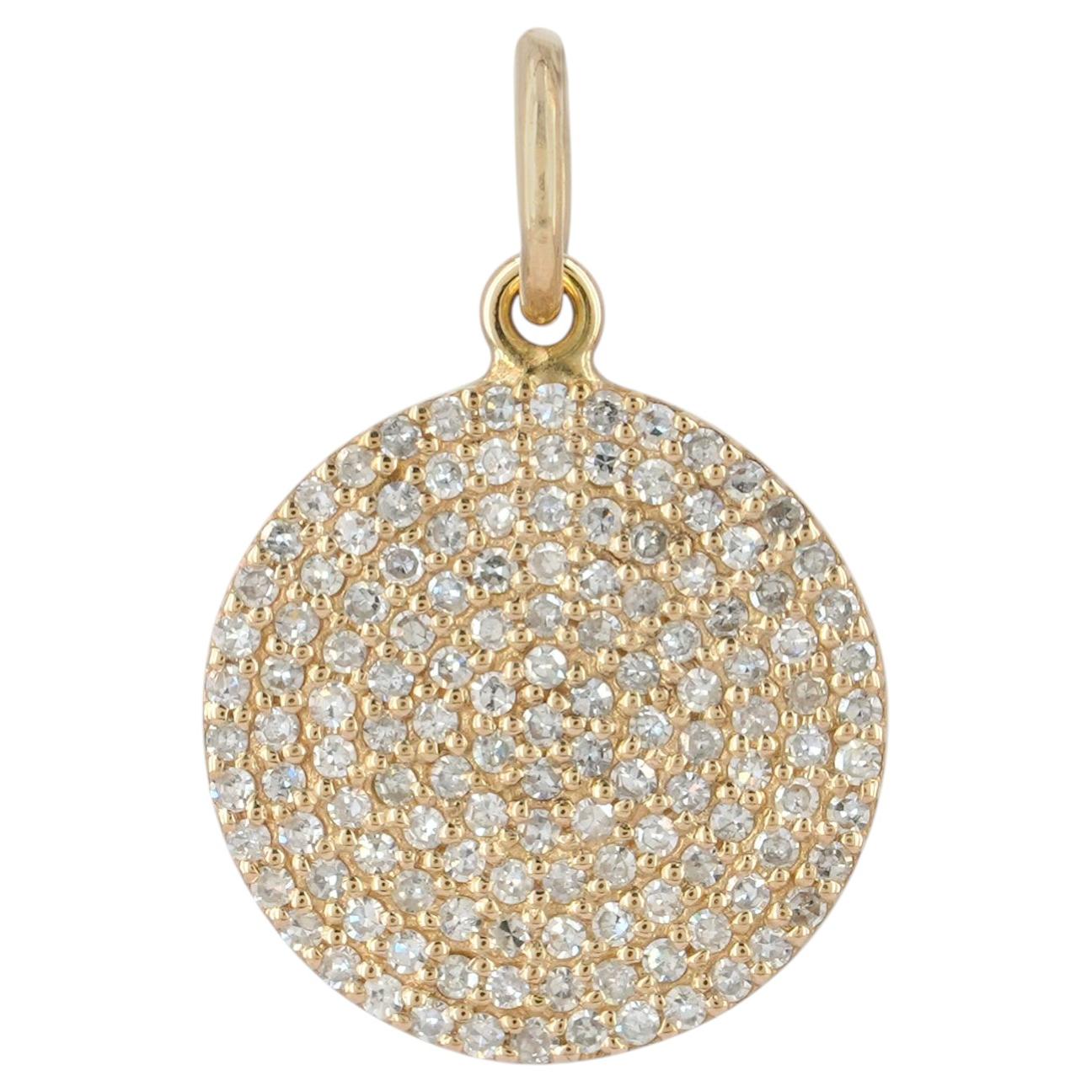 14K Gold Pave Diamond Disc Pendant Charm 0.65ct Fine Jewelry Anniversary Gift