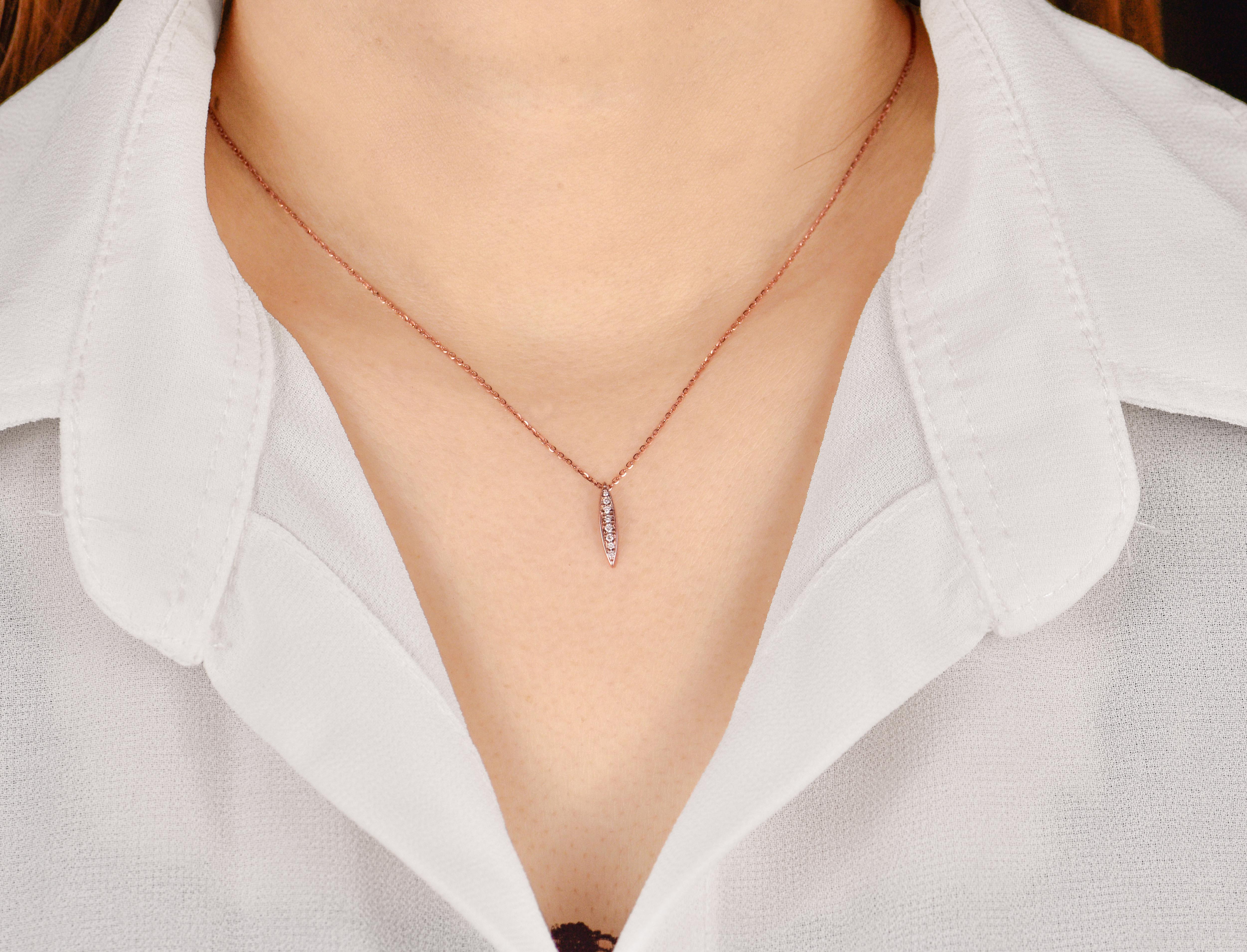 14k Gold Pave Diamond Necklace Simple Minimal Necklace For Sale 7