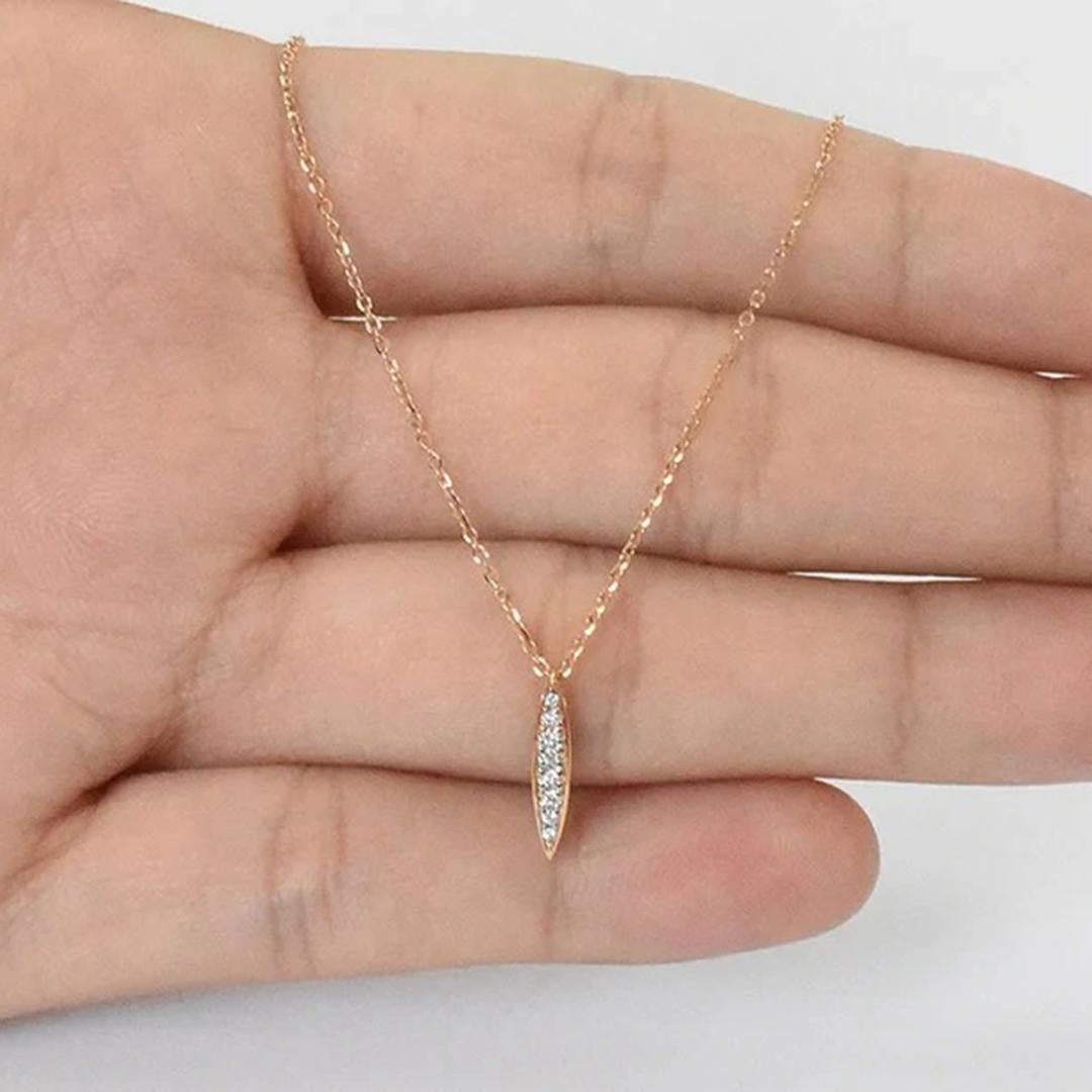 Modern 14k Gold Pave Diamond Necklace Simple Minimal Necklace For Sale
