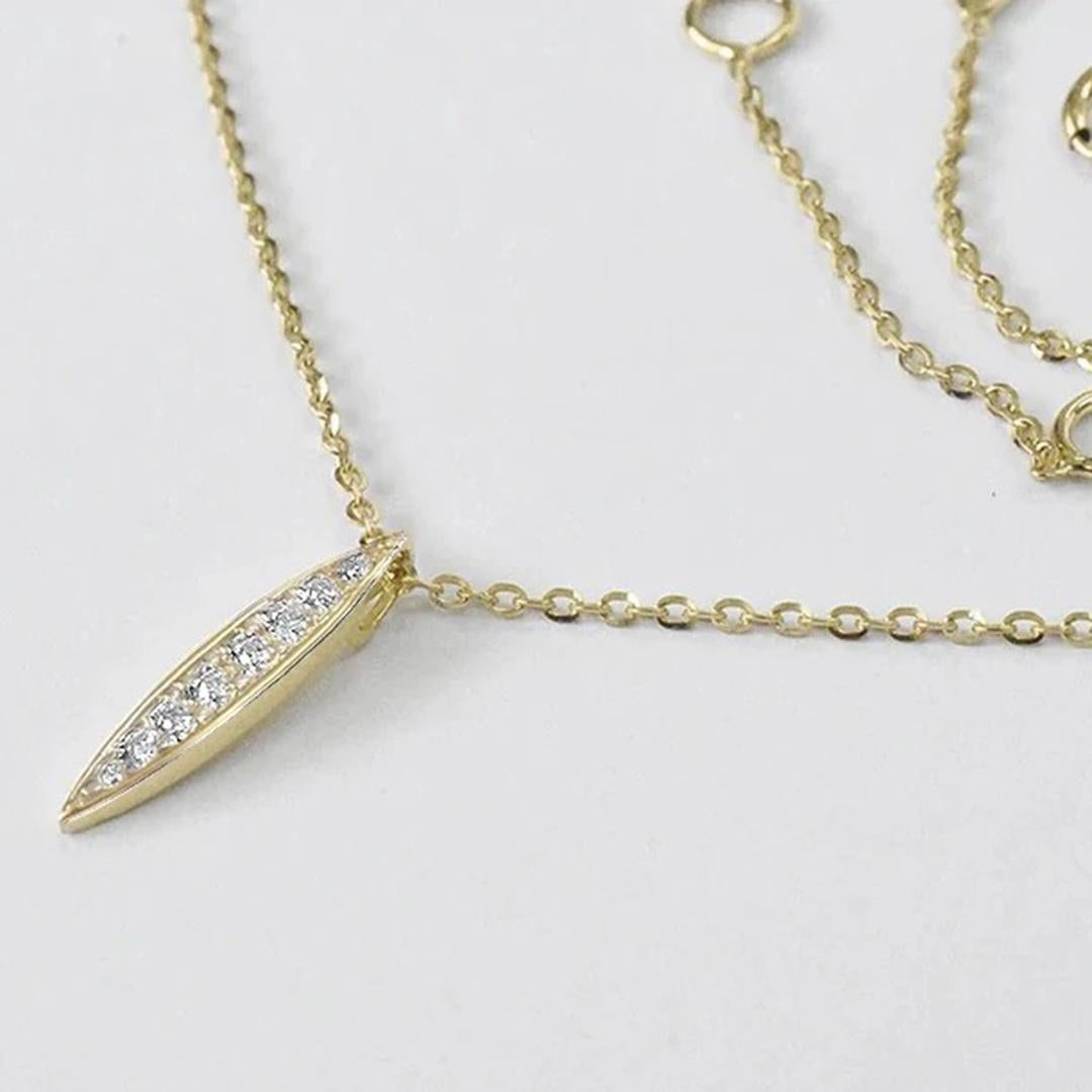 Round Cut 14k Gold Pave Diamond Necklace Simple Minimal Necklace For Sale