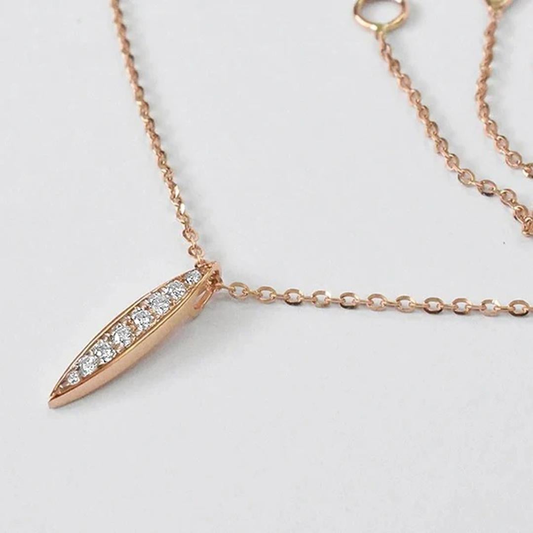 14k Gold Pave Diamond Necklace Simple Minimal Necklace In New Condition For Sale In Bangkok, TH