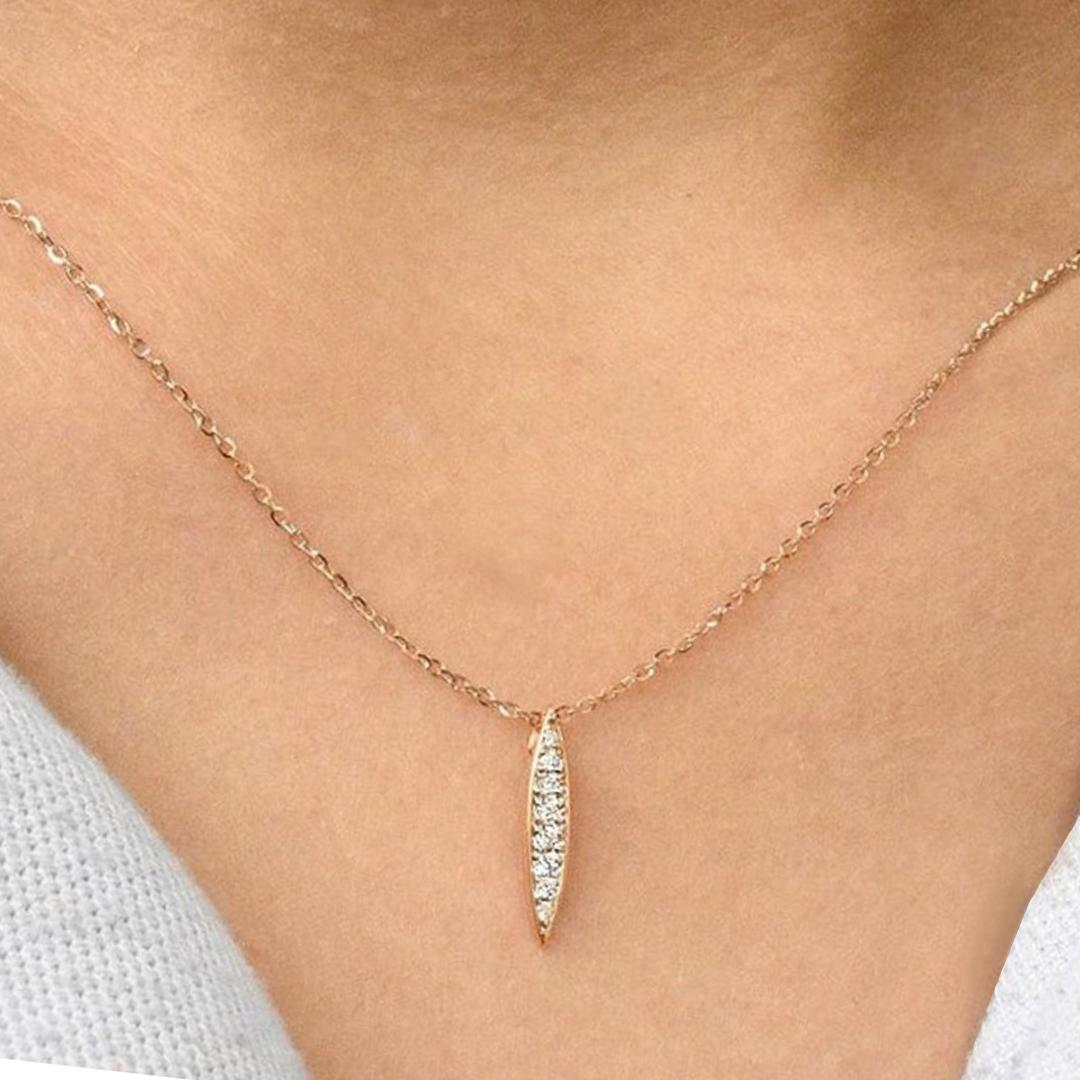 14k Gold Pave Diamond Necklace Simple Minimal Necklace For Sale 2