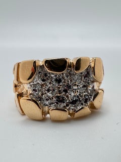 14K Gold Pave Diamond Nugget Ring for Men