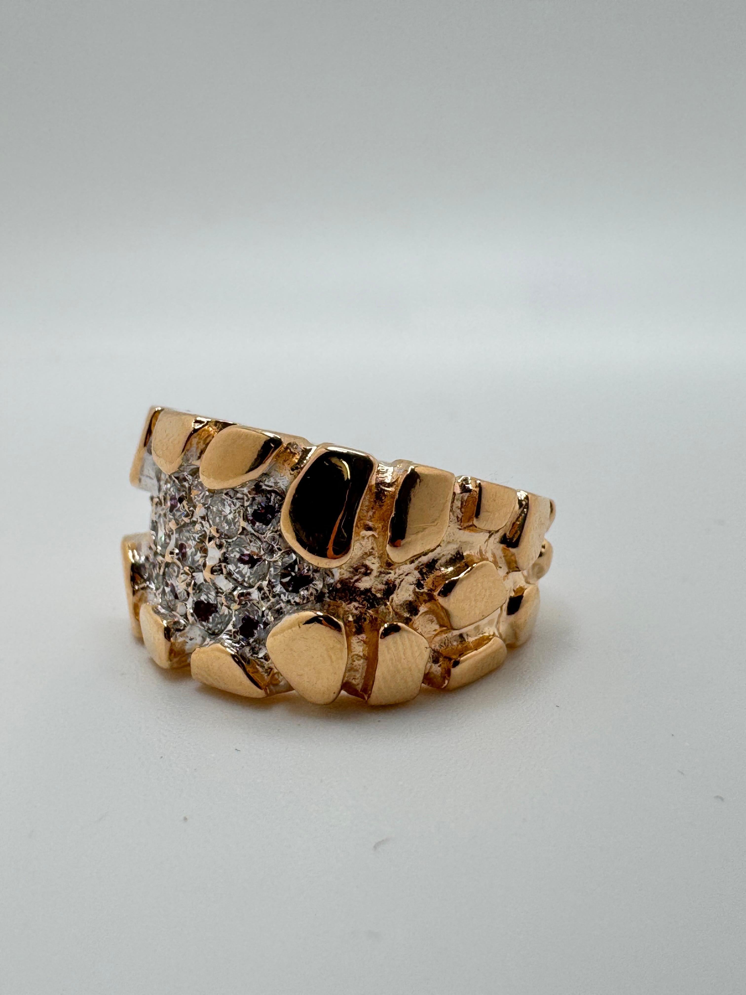 14K Gold Pave Diamant Nugget Ring für Männer (Zeitgenössisch) im Angebot