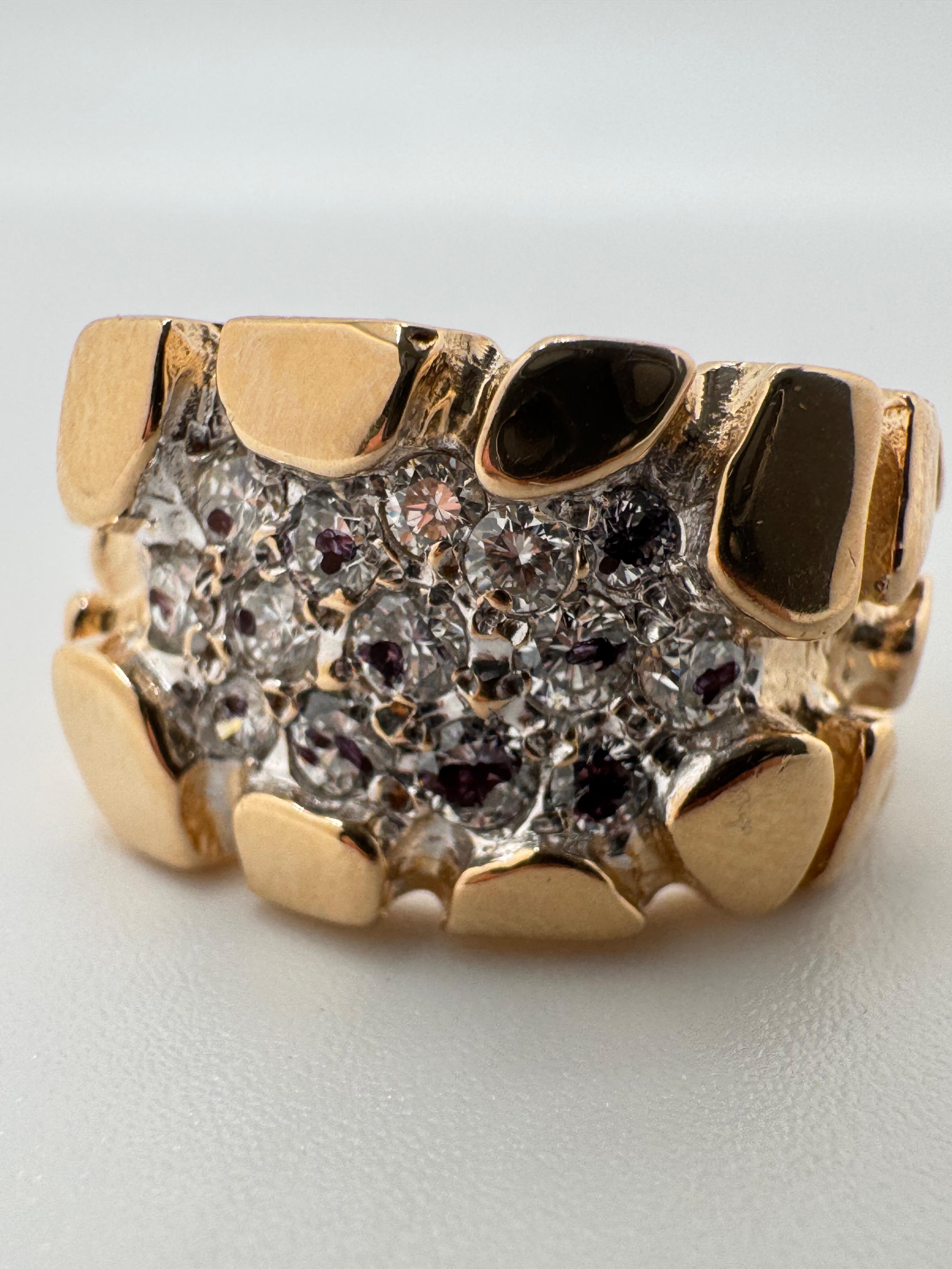 14K Gold Pave Diamant Nugget Ring für Männer im Angebot 2