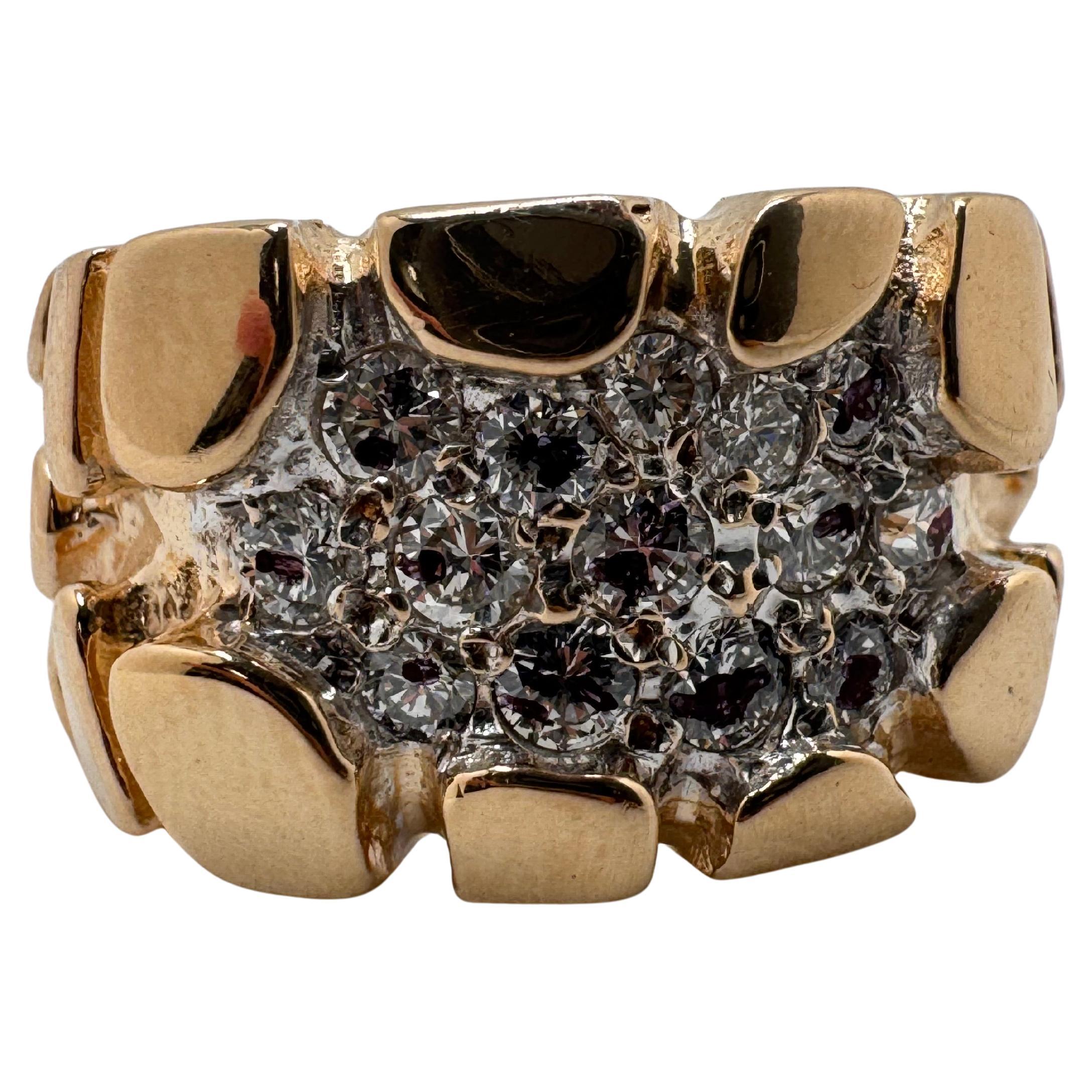 14K Gold Pave Diamant Nugget Ring für Männer im Angebot