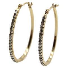 Vintage 14K Gold Pave Diamond Oval Hoop Earrings
