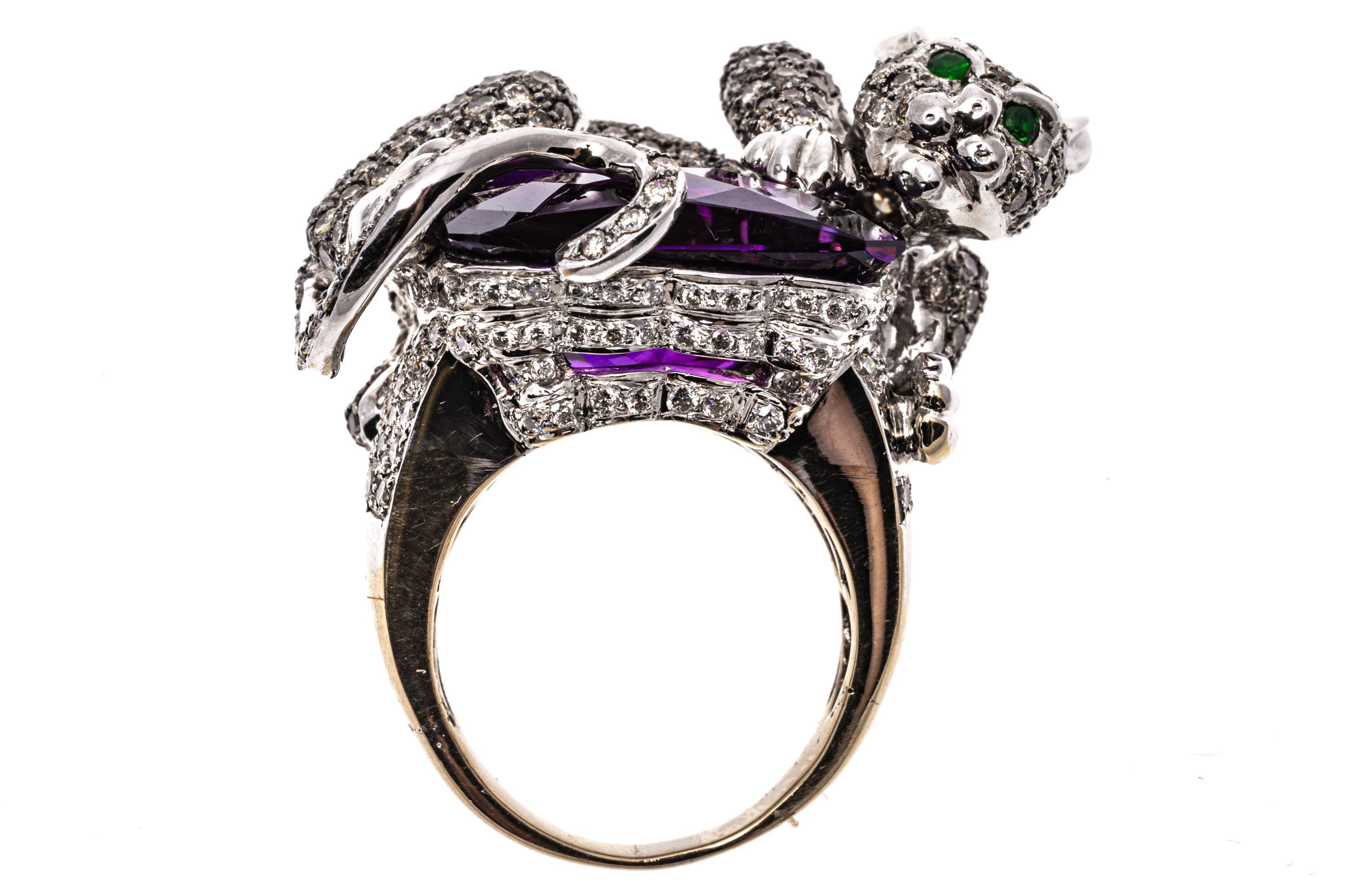 14k Gold Pave Diamond Panther Ring Atop An Amethyst, App. 13.64 CTS 3