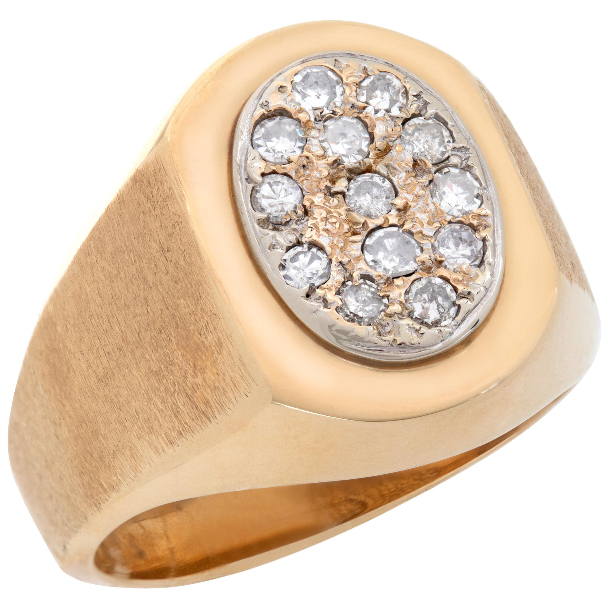 14 Karat Gold Pave Diamant Siegelring. 0,35 Karat Diamanten. im Zustand „Hervorragend“ in Surfside, FL