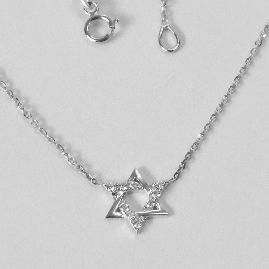 Modern 14k Gold Diamond Star of David Pendant Necklace Minimal Diamond Necklace For Sale