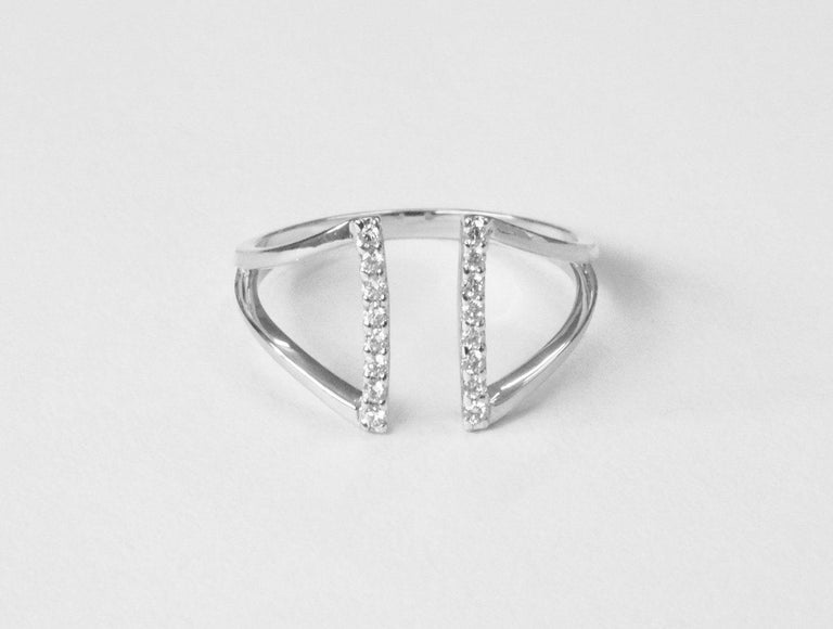 Parallel Rings Customizable 14K Gold Pave Diamond Two Bar Open Ring Unique Parallel ...