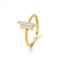 14k Gold Pave Diamond Two Bar Ring Parallel Bar Ring Diamond Bar Ring