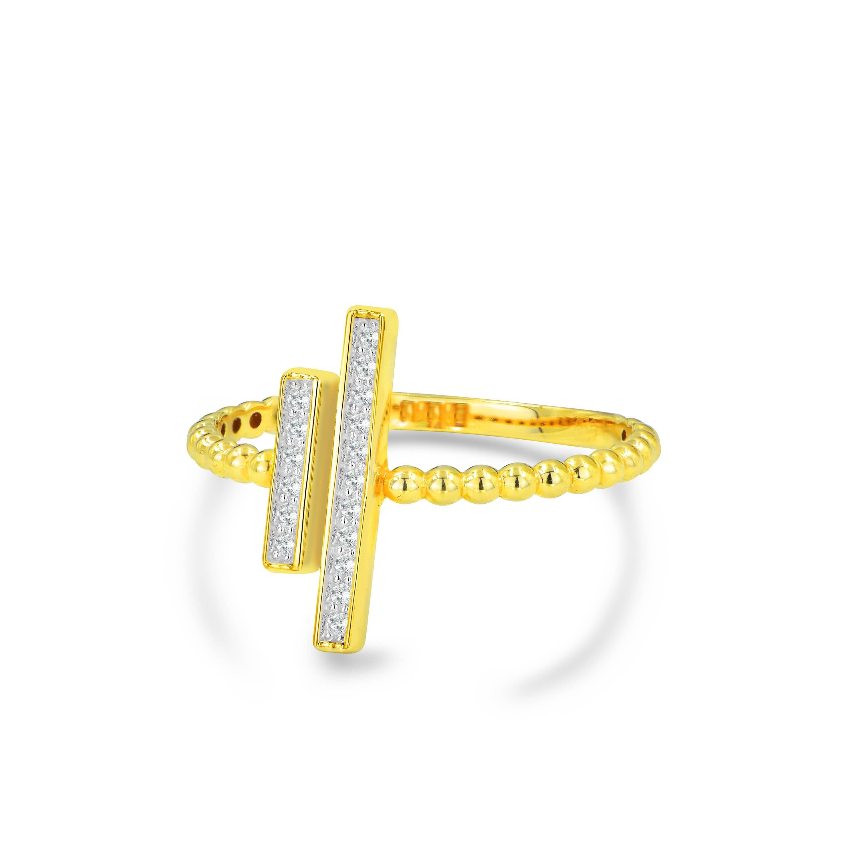 For Sale:  14k Gold Pave Diamond Two Bar Ring Parallel Bar Ring Diamond Bar Ring 5