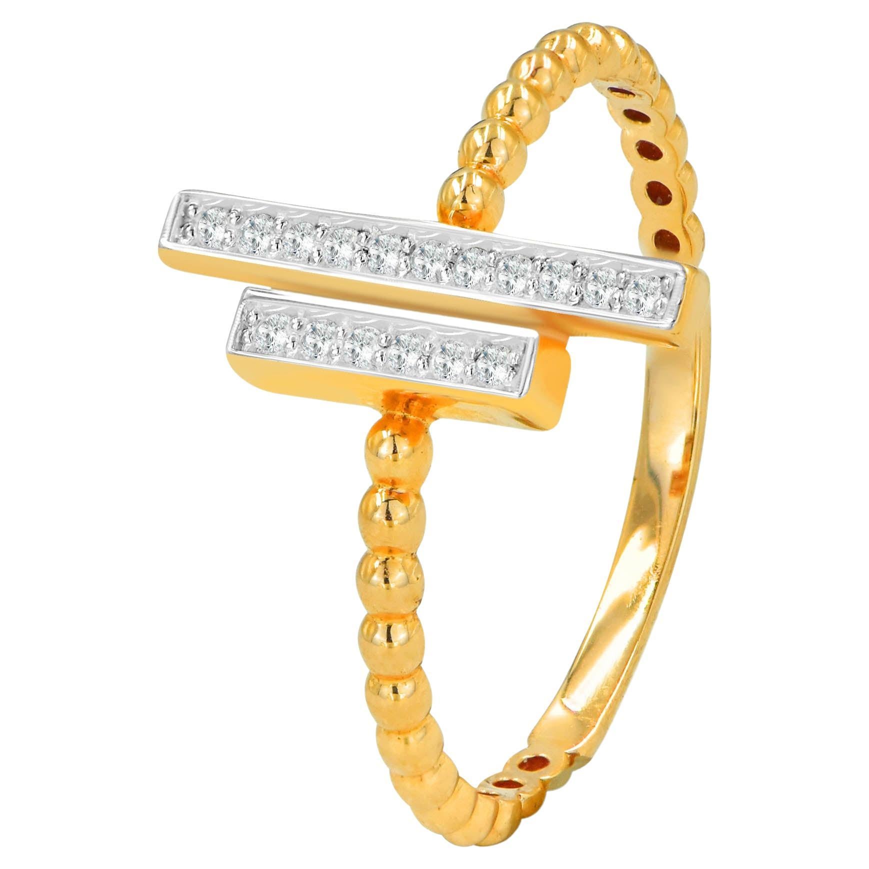 For Sale:  14k Gold Pave Diamond Two Bar Ring Parallel Bar Ring Diamond Bar Ring