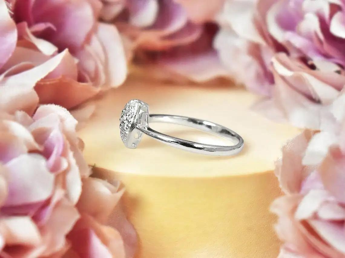 For Sale:  14k Gold Pave Heart Ring Diamond Heart Ring Heart Ring Engagement Gift 5