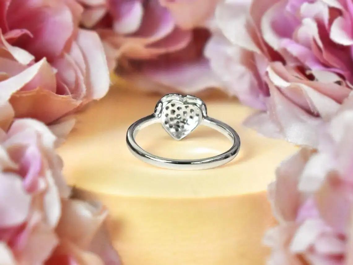 For Sale:  14k Gold Pave Heart Ring Diamond Heart Ring Heart Ring Engagement Gift 6