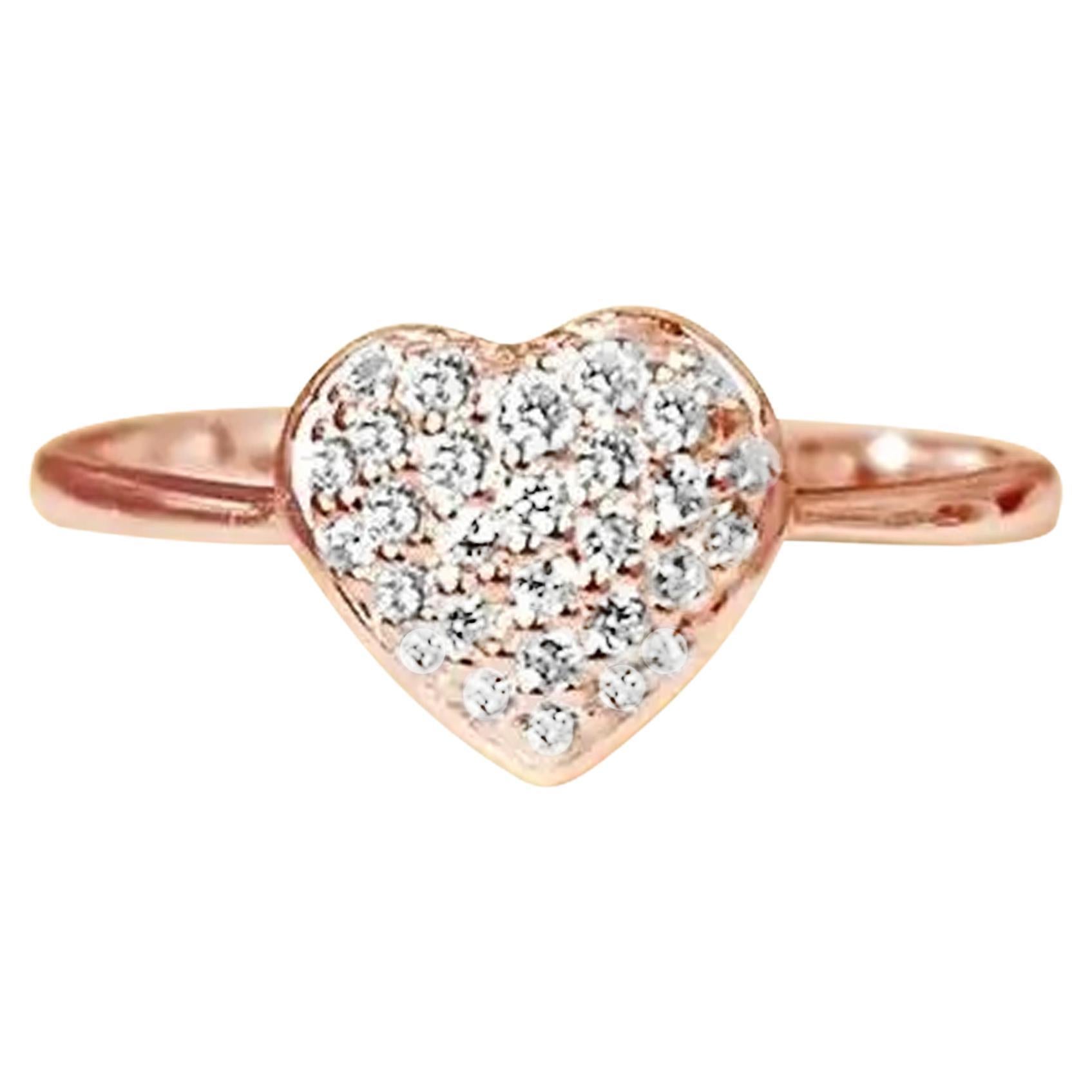 For Sale:  14k Gold Pave Heart Ring Diamond Heart Ring Heart Ring Engagement Gift