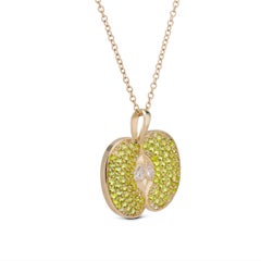 14k Gold Pavè Peridot Apple Pendant Necklace