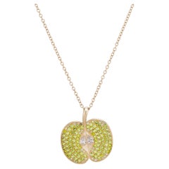 14k Gold Pavè Peridot Apple Pendant Necklace
