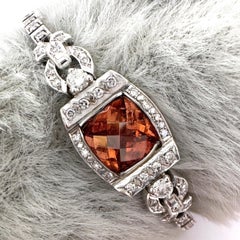 14K Gold Peach Tourmaline & Diamond Bracelet Converted from Vintage Ladies Watch