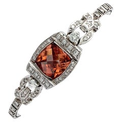 14K Gold Peach Tourmaline & Diamond Bracelet Converted from Vintage Ladies Watch
