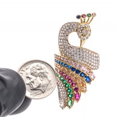 14k Gold Peacock Ring with Synthetic Gems