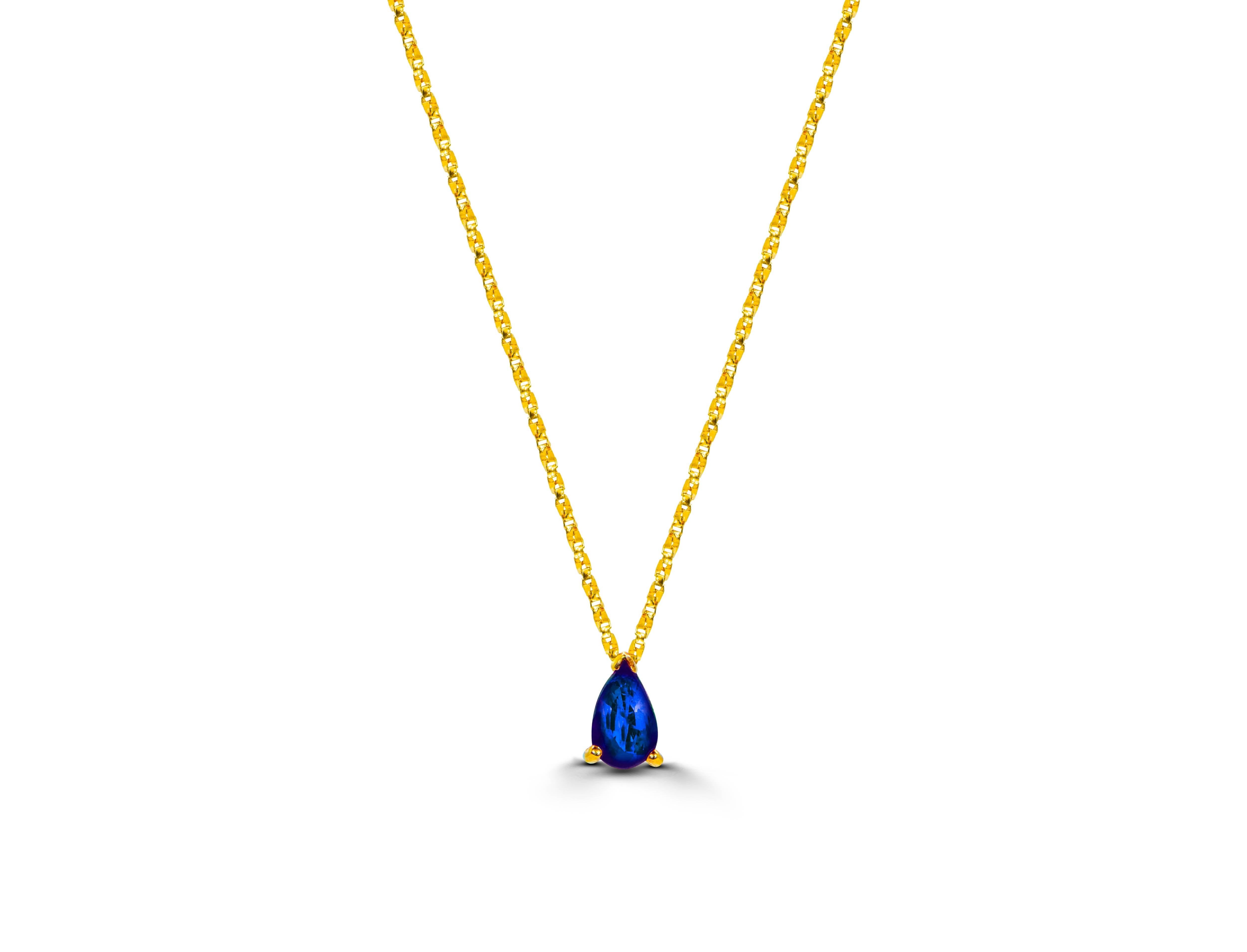 Moderne Collier solitaire en or 14K saphir taille poire Collier saphir véritable en vente