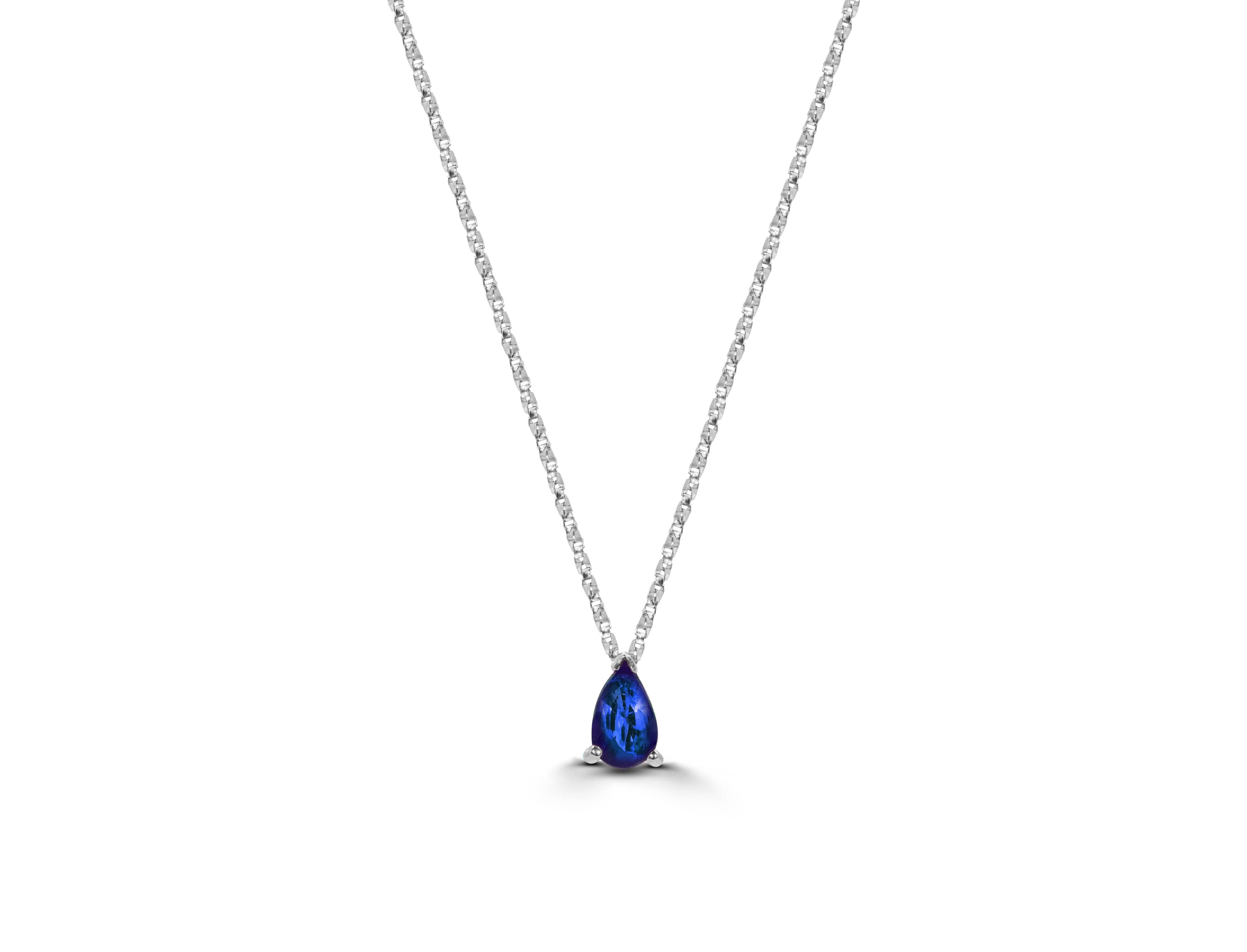 14k Gold Pear Cut Sapphire Solitaire Necklace Genuine Sapphire Necklace In New Condition For Sale In Bangkok, TH