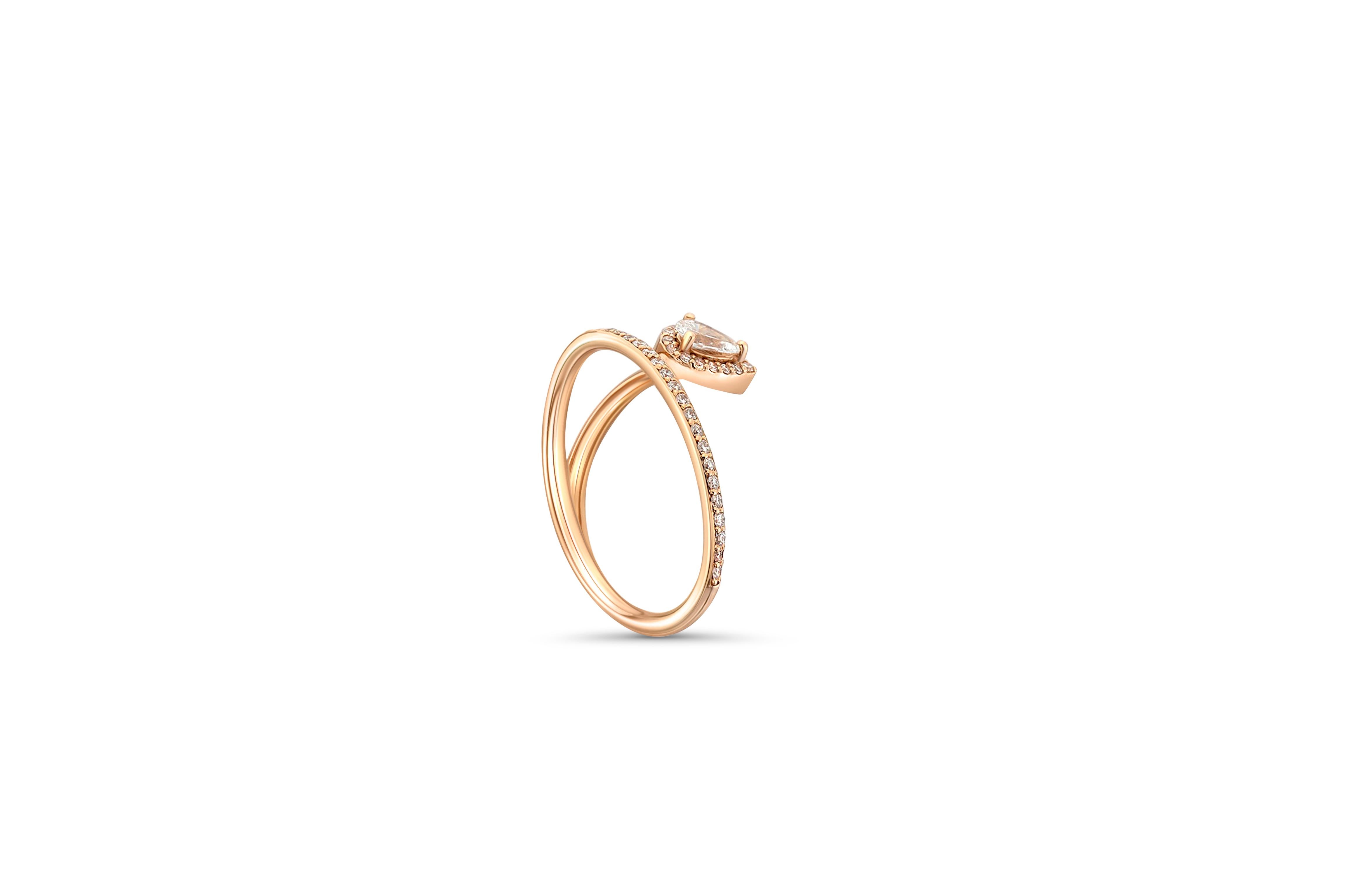 Modern 14K Gold Pear Moissanite Swirl Engagement Ring For Sale
