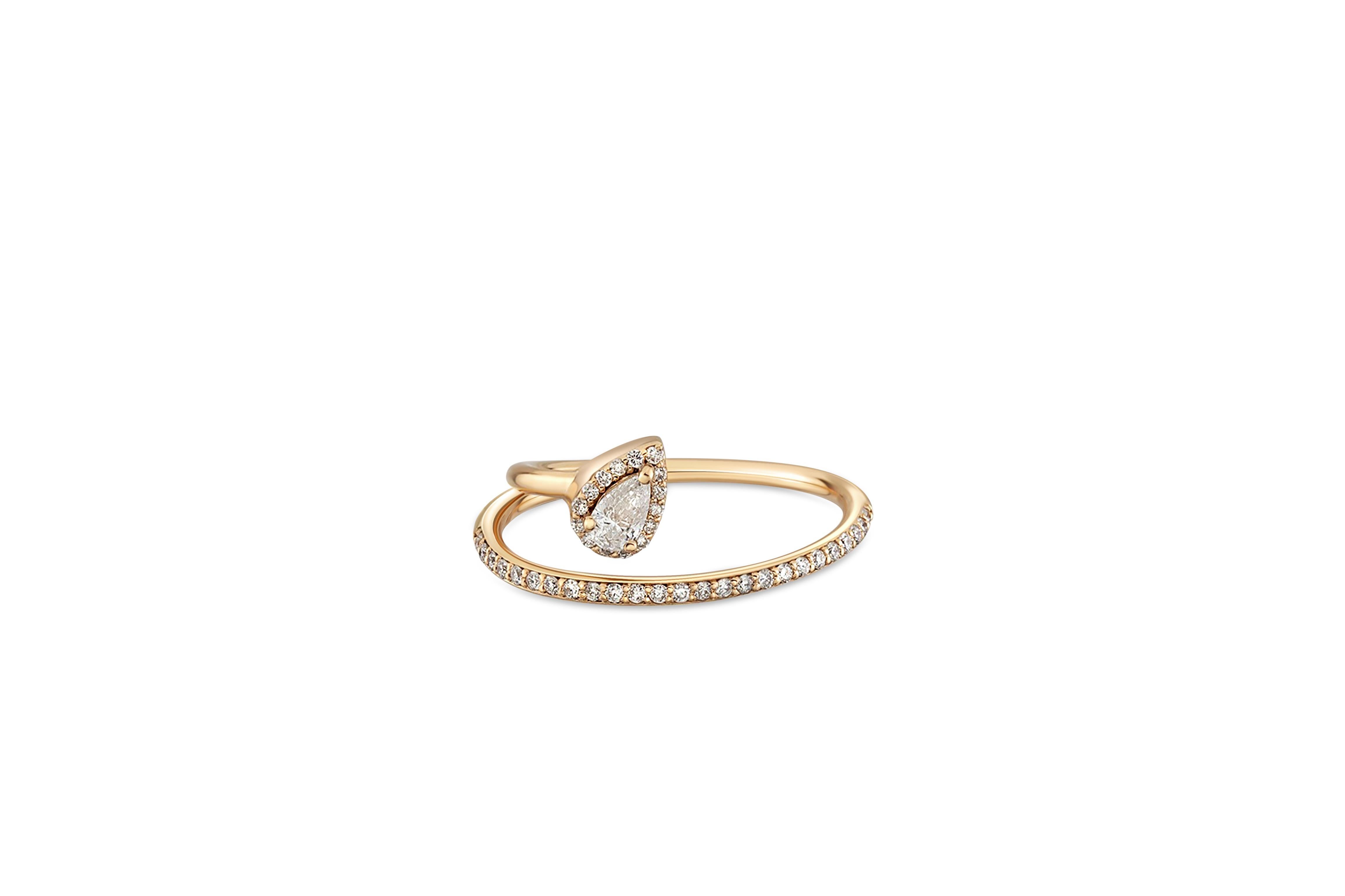 For Sale:  14K Gold Pear Moissanite Swirl Engagement Ring 3