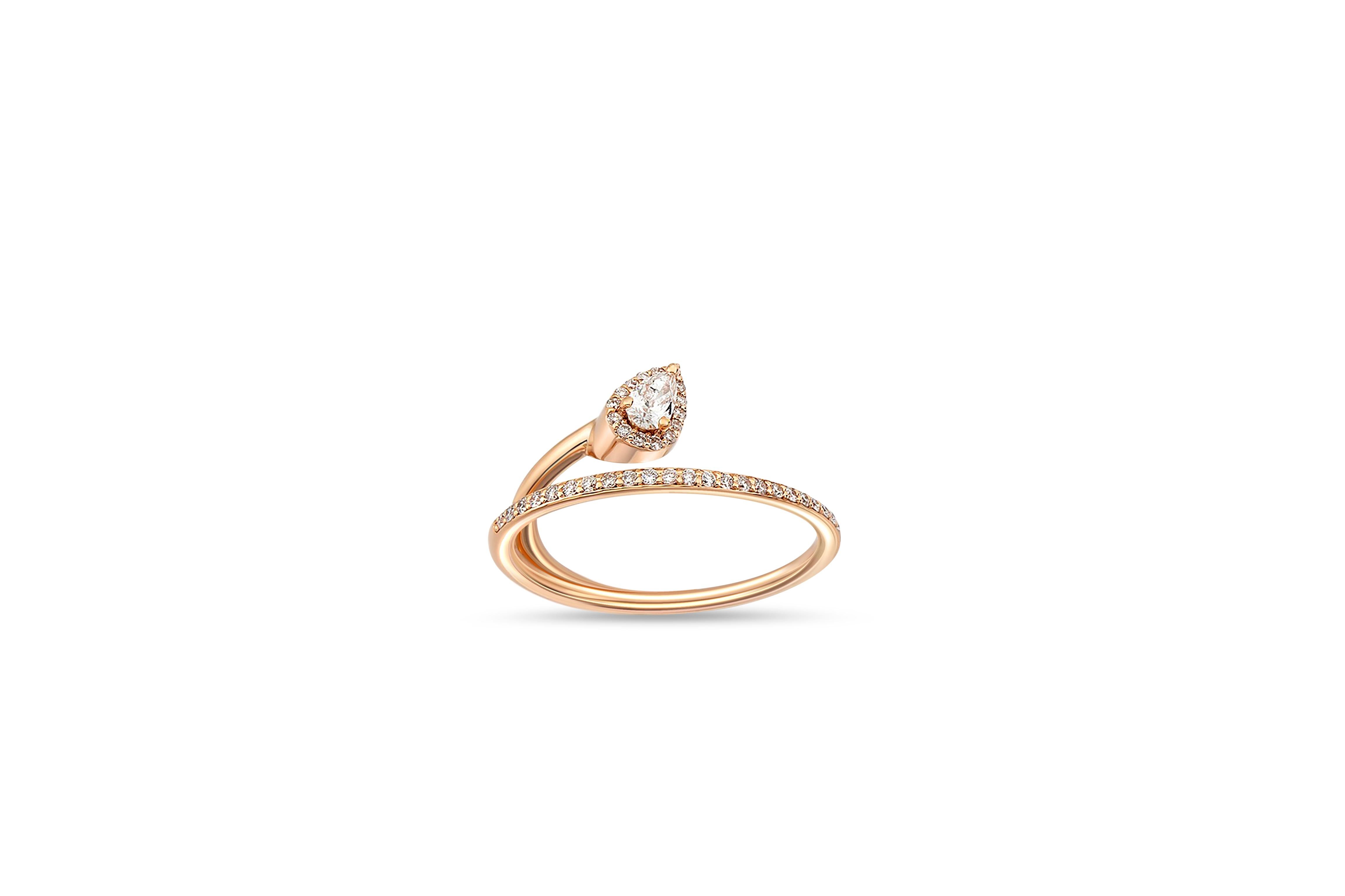 Pear Cut 14K Gold Pear Moissanite Swirl Engagement Ring For Sale