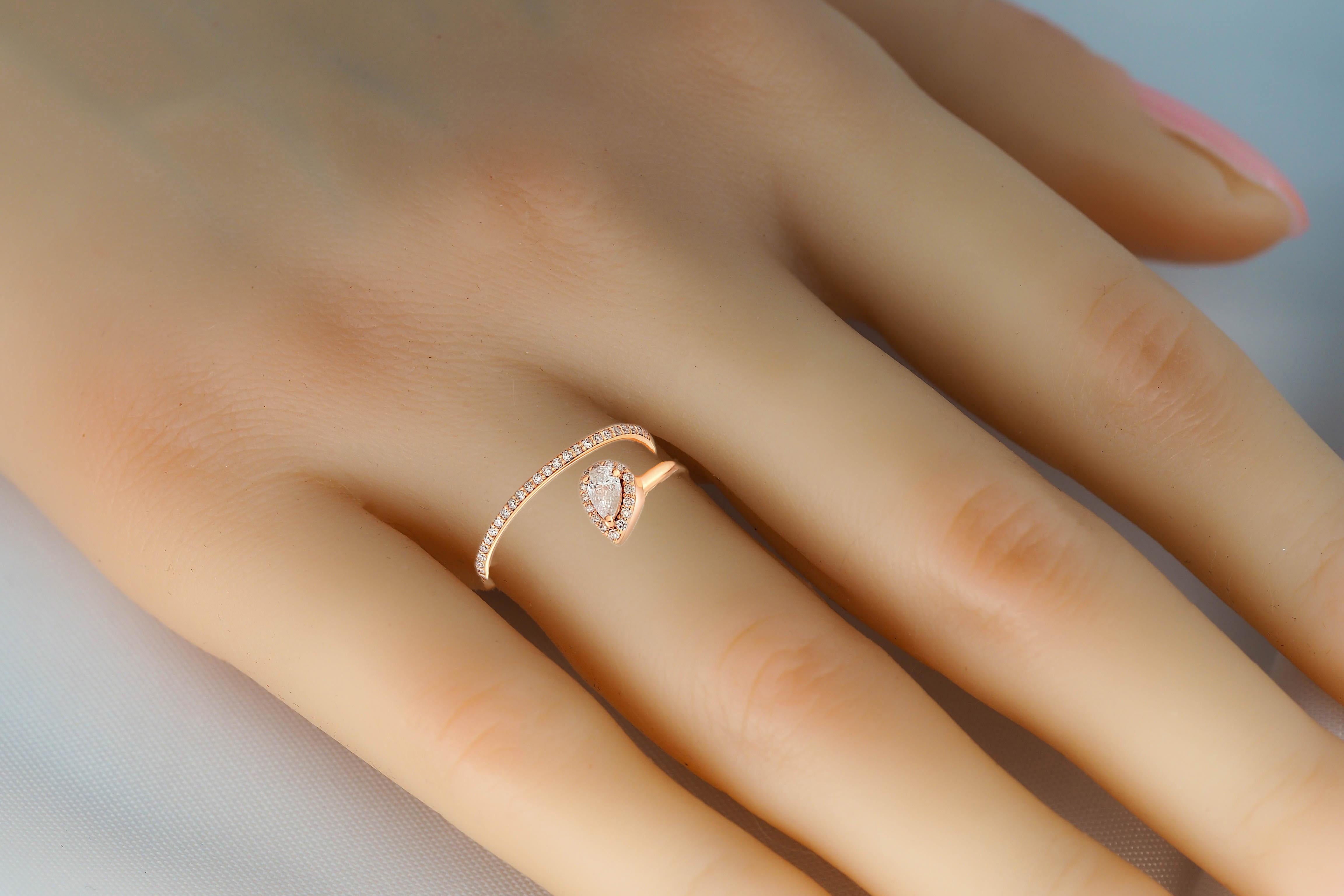 For Sale:  14K Gold Pear Moissanite Swirl Engagement Ring 4