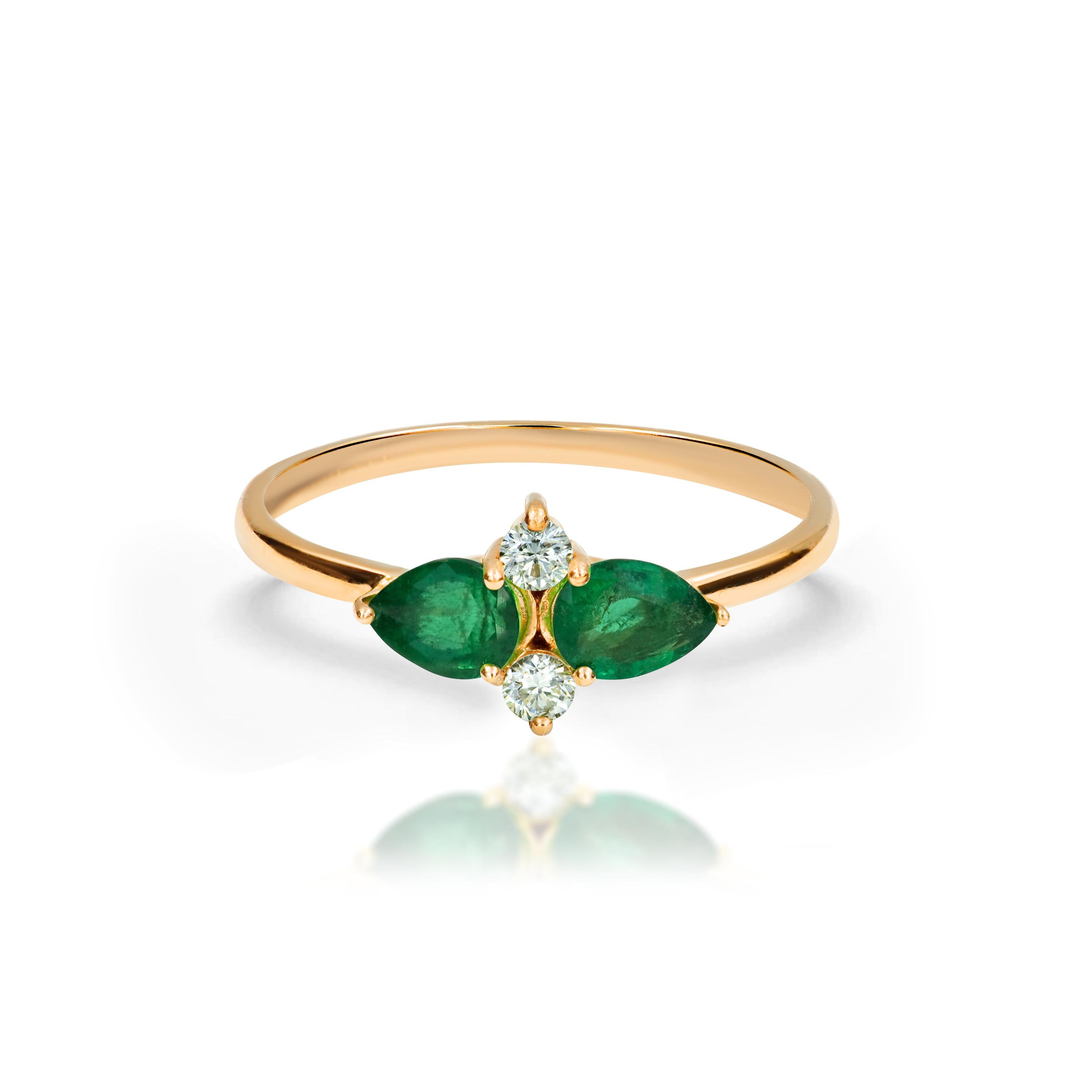 For Sale:  14k Gold Pear Shape 0.56 Carat Emerald and Diamond Engagement Ring 2